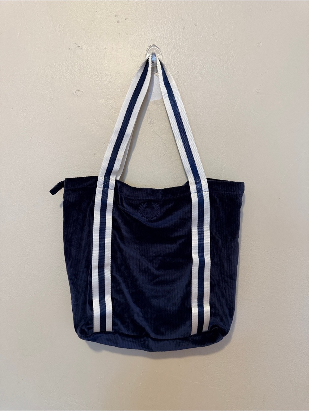 Navy Blue Corduroy Stripe Tote Bag - Women